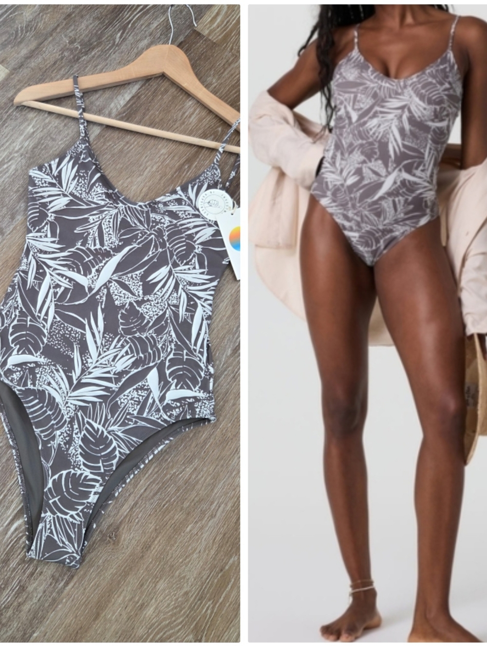 Vuori Heat Wave One-Piece Swimsuit NWT Chia Palm Leaf Print Bikini Summer Vacay